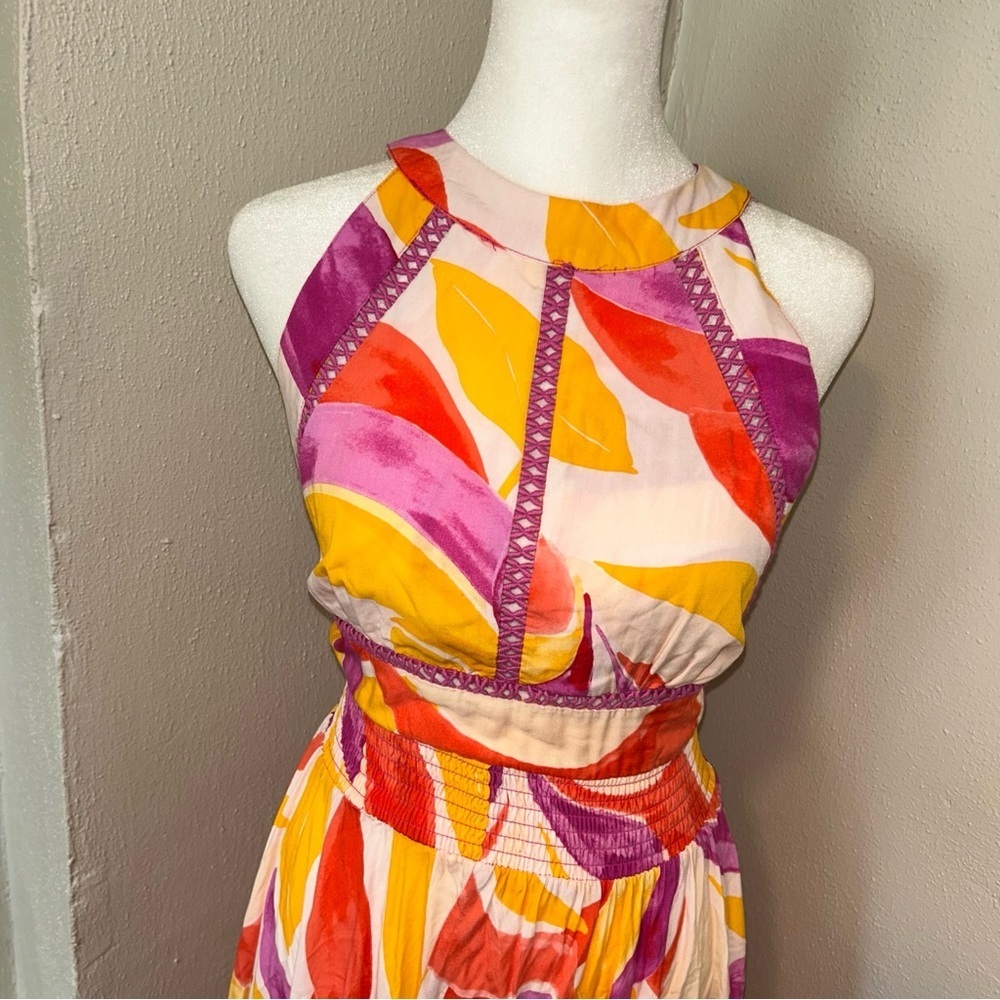Abel the label anthropologie  Halter Maxi Dress in Pink, Yellow & White - Picture 2 of 4